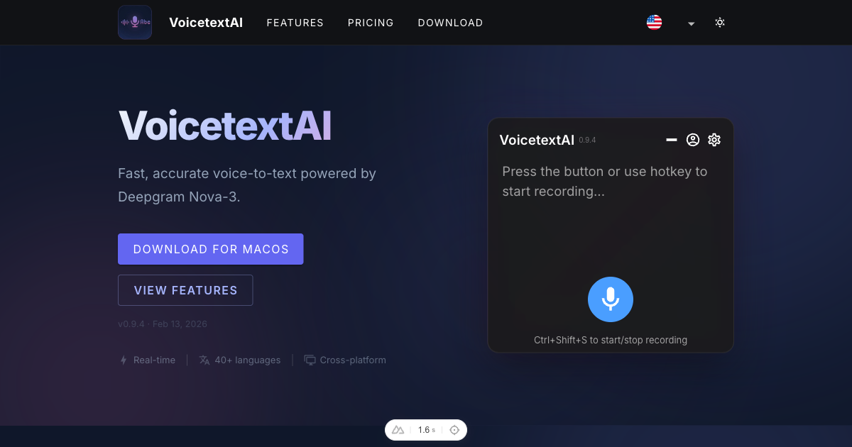 VoicetextAI — Real-time voice to text for Mac, Windows & Linux